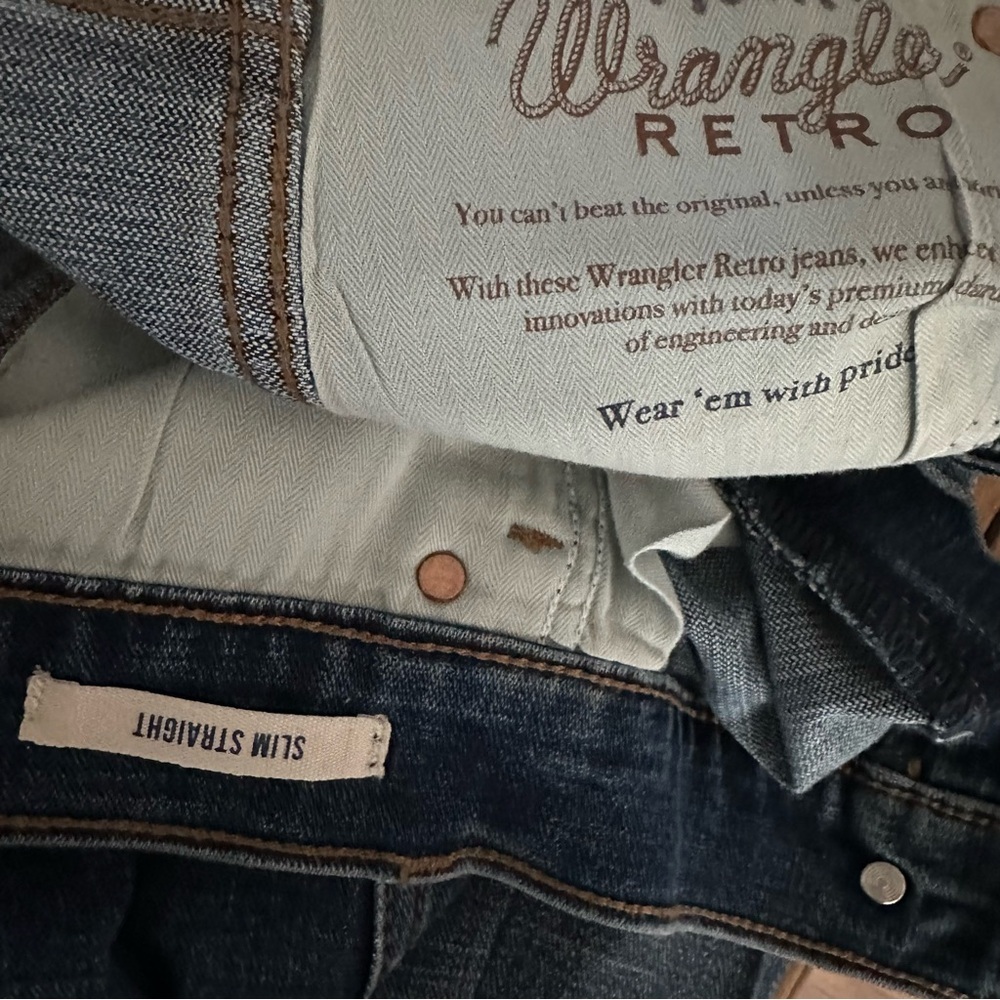 Starched Wrangler Retro Men's Indigo Slim Straight Jeans • Size: 36x34 - Picture 7 of 7